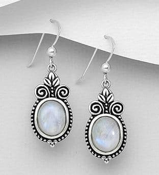 Sterling Silver Earrings With Rainbow Moonstone